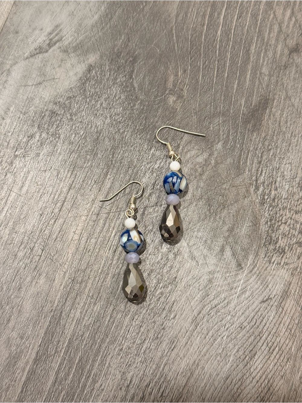 Blue and Silver Glass Bead Drop Earrings